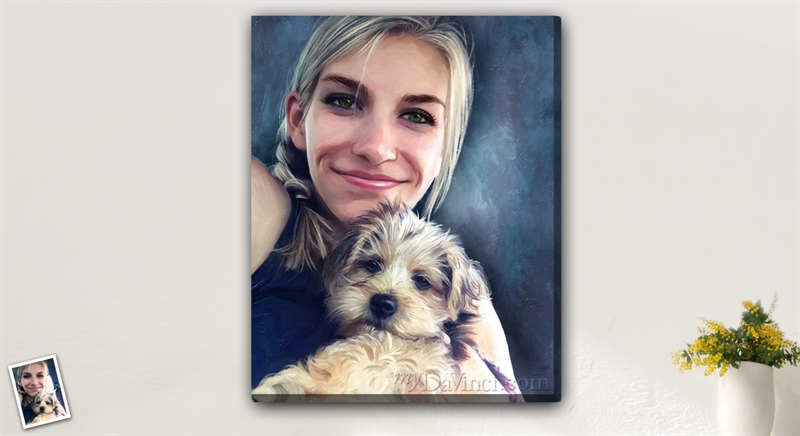 Oil Painting Giclee for A Pretty Young Woman with Her Cute Little Dog,by myDaVinci | myDaVinci