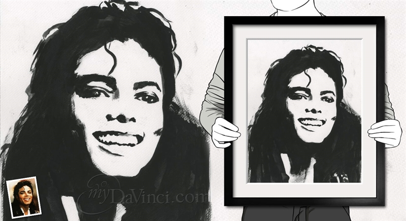 Hand Painted Ink Rendering of Michael Jackson from Photo | myDaVinci