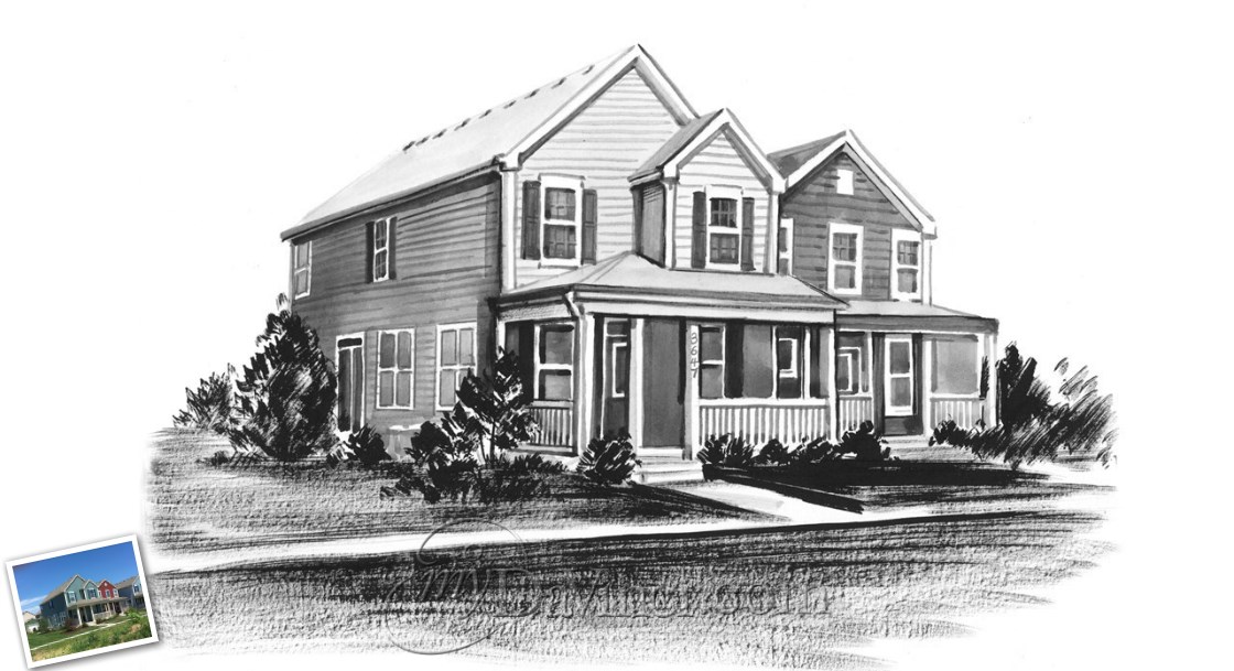 Hand Painted Ink Rendering of A Single House,by myDaVinci | myDaVinci