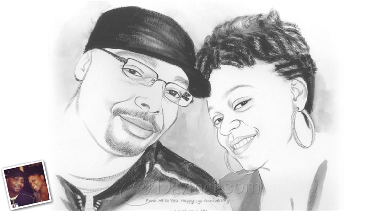 Hand Painted Ink Rendering from Photos for a Couple | myDaVinci