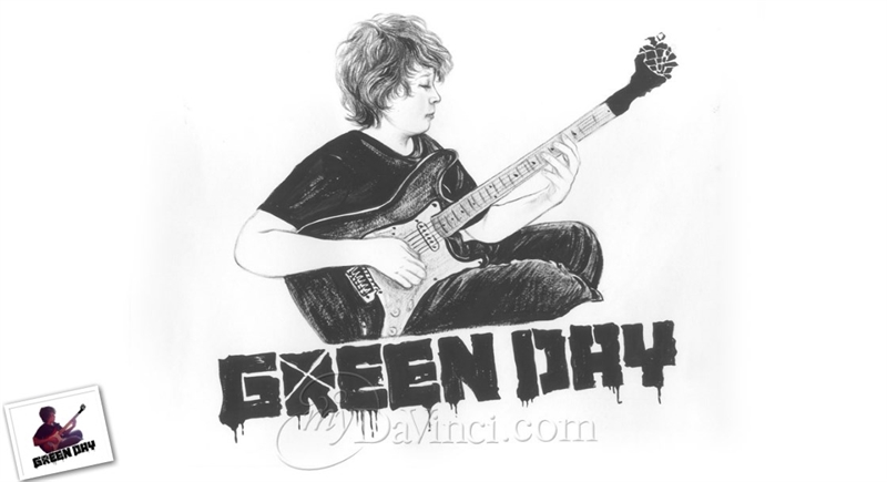 Hand Painted Ink Rendering Portrait of A Boy Playing A Guitar | myDaVinci