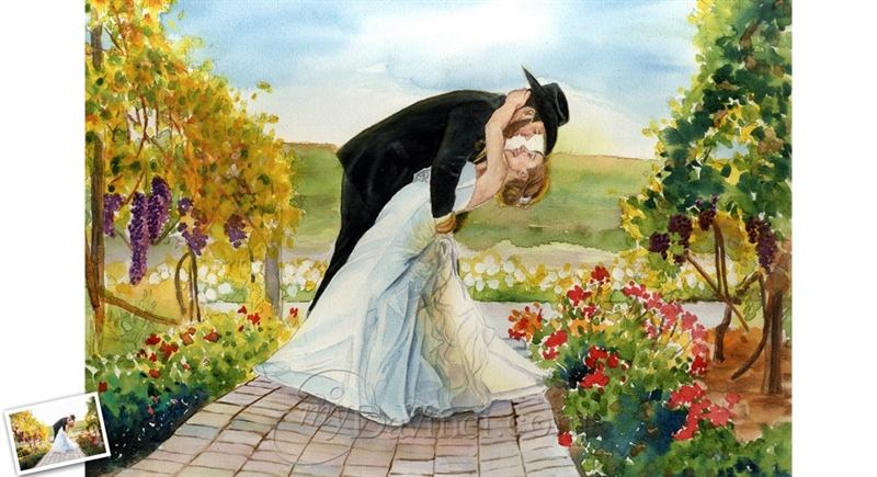 Hand Painted Watercolor from A Wedding Couple Photo | myDaVinci