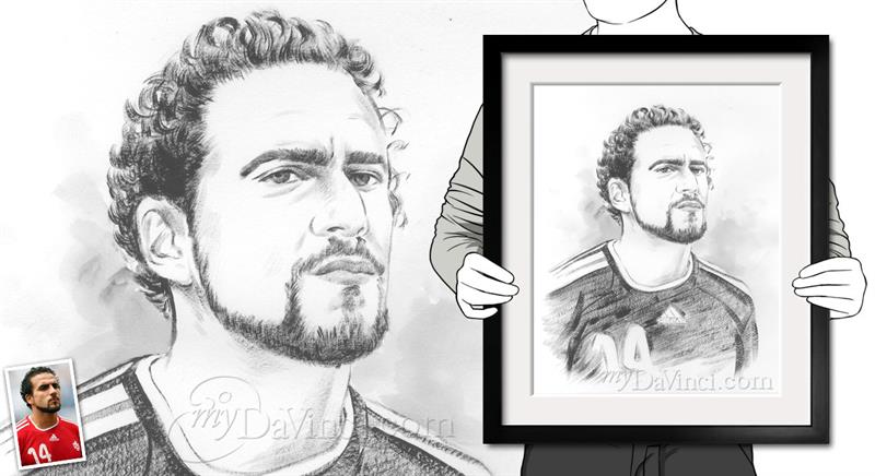 Hand Painted Ink Rendering Portrait of A Male Athlete from Photo | myDaVinci