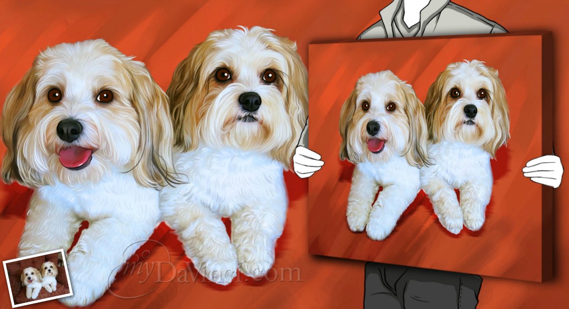 Leonardo's Pop Art Portrait of Two Little White Haired Dogs,by myDaVinci | myDaVinci