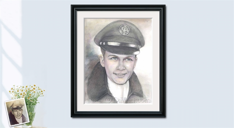 Hand Drawn Vintage DaVinci Sketch of A Handsome Military Officer, from a old Photo, by myDaVinci | myDaVinci