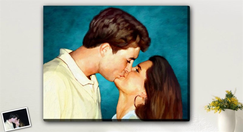 Oil Painting Giclee of A Young Couple Kissing,from Photo, by myDaVinci | myDaVinci