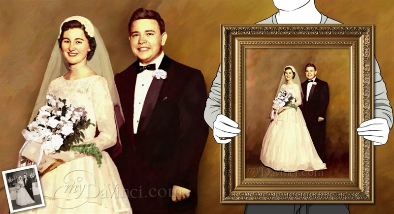 Oil Painting Giclee of A Wedding Couple from An Old Wedding Photo | myDaVinci