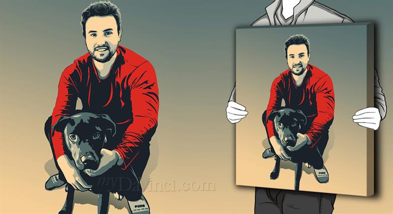 Propaganda Pop Art Portrait of A Young Man with His Dog,by myDaVinci | myDaVinci