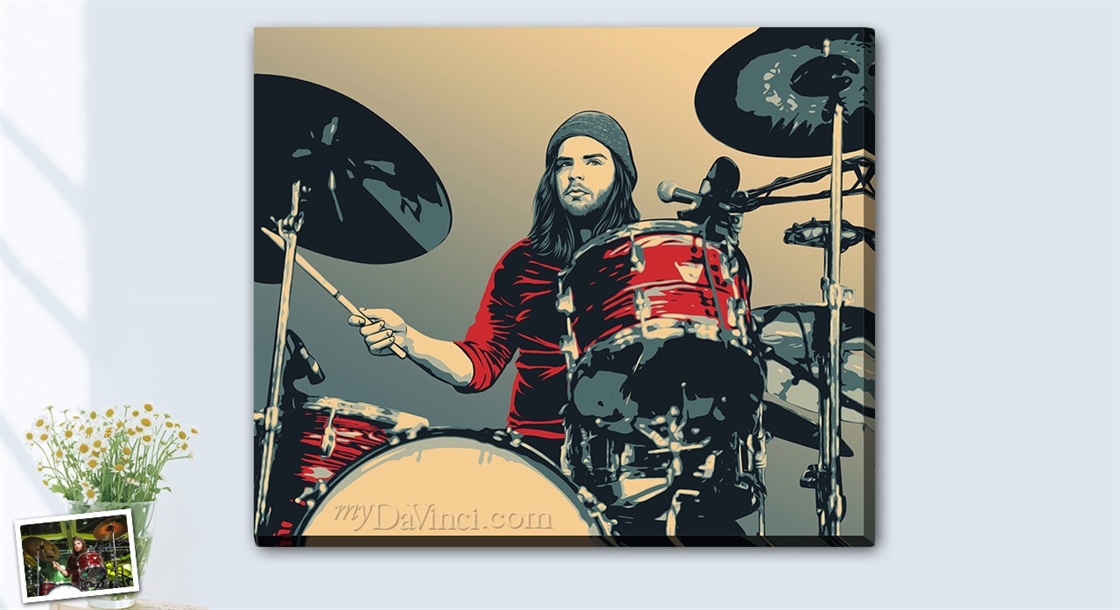 Propaganda Pop Art of A Drummer Playing Drums,by myDaVinci | myDaVinci