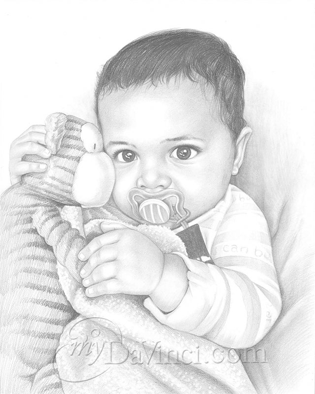 Baby Portrait Drawing from Photo - Graphite pencil, in Recent Artwork