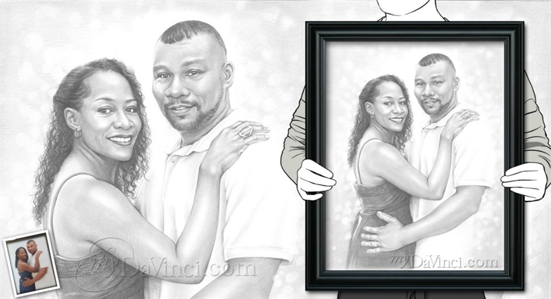 Pencil Sketch Portrait of A Happy Black Couple from Photo | myDaVinci