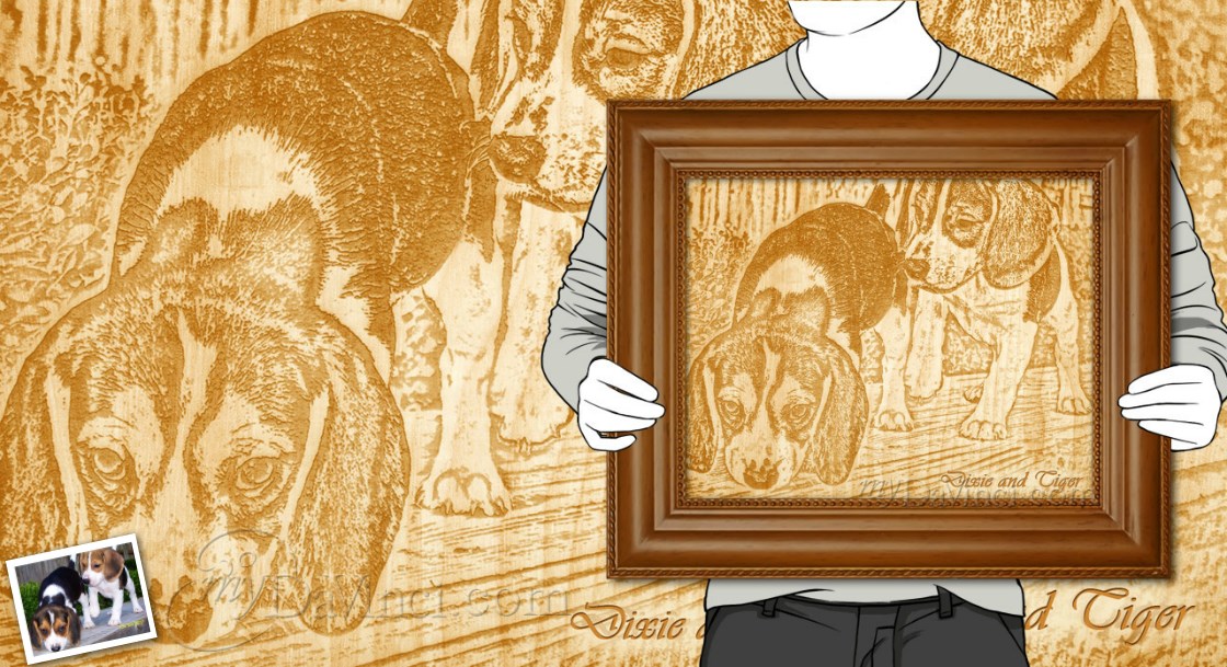 Photo Wood Engraving of Two Dogs,by myDaVinci | myDaVinci